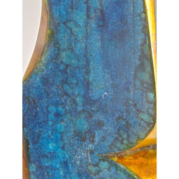 Modern Abstract Metal Sculptures Red & Blue Gold Accents Pair Signed By Burke - Picture 12 of 12